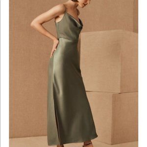 Anthropologie Elyse Bias Slip Dress in Moss Green